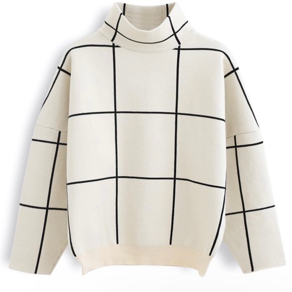 NWT Chicwish Grid Turtleneck Sweater - Picture 2 of 10